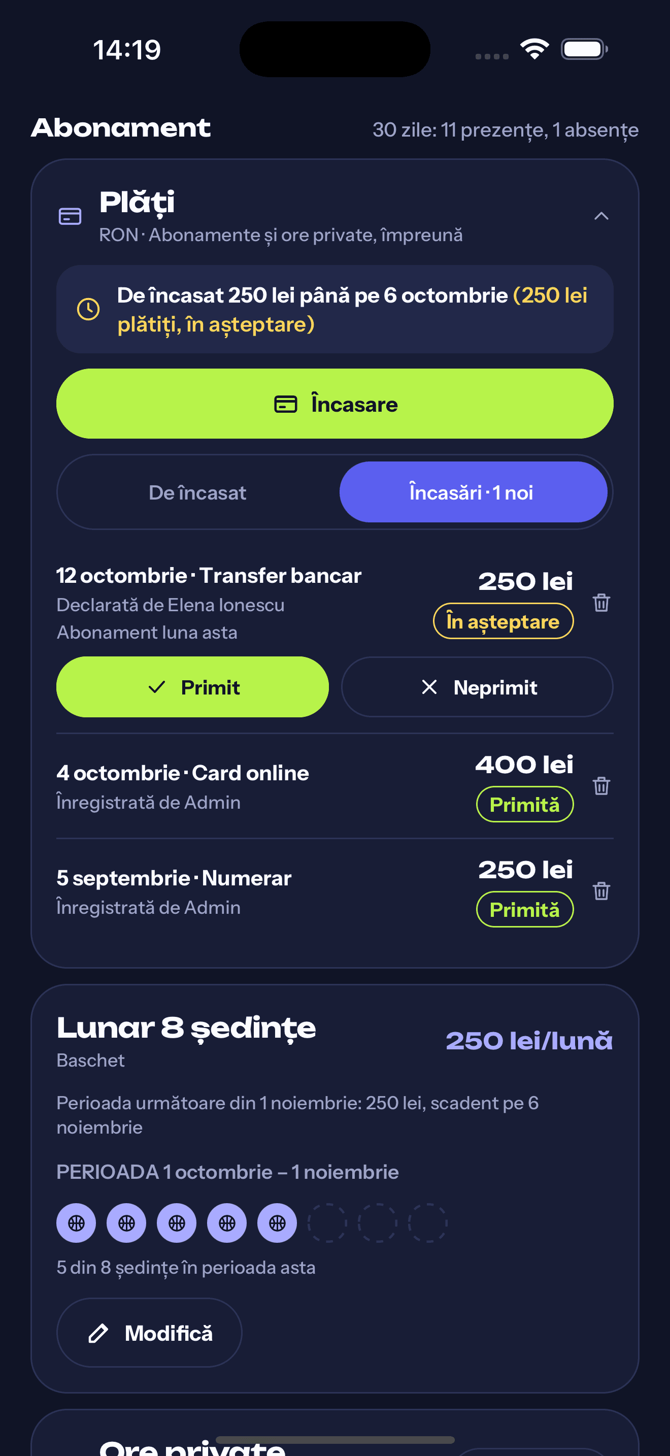 Memberships and payments for an athlete